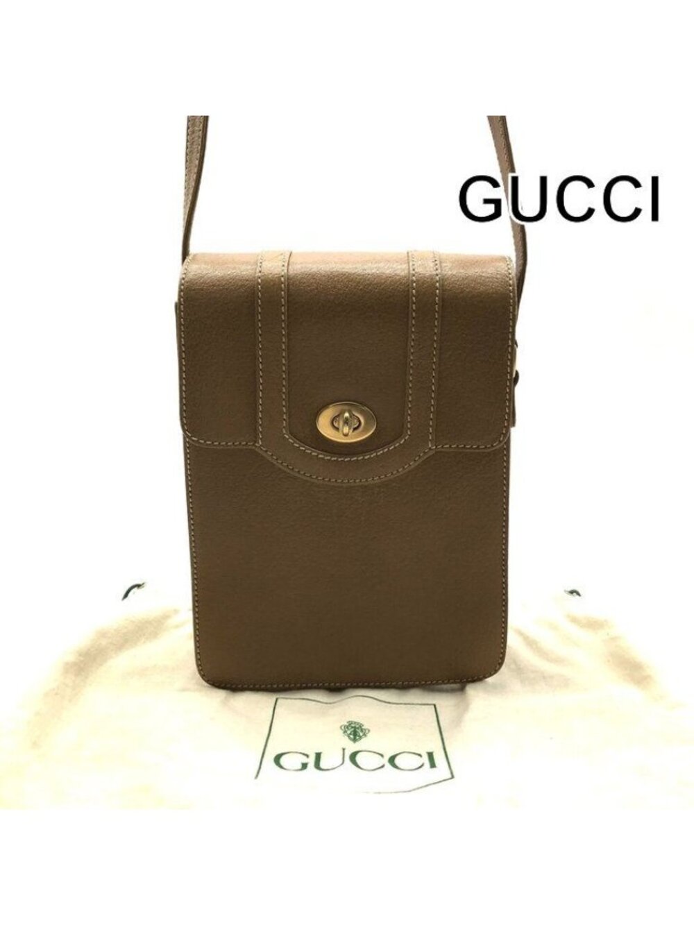 Gucci Vintage Leather Shoulder Bag Crossbody Brown